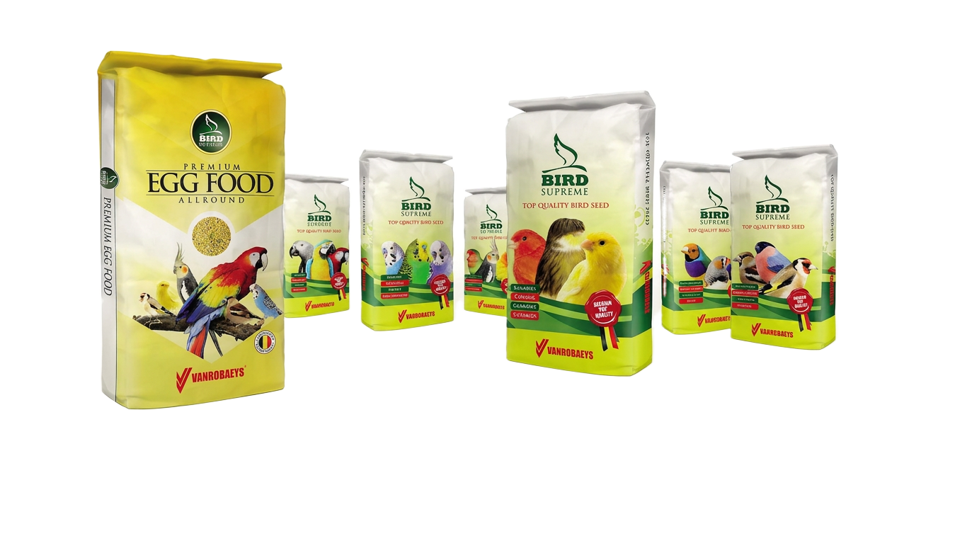Velká balení Bird Supreme – 10 až 20 kg pytle pro profesionální chovy Velká pytlová balení Bird Supreme a Premium Egg Food 10–20 kg pro profesionální chovatele ptáků